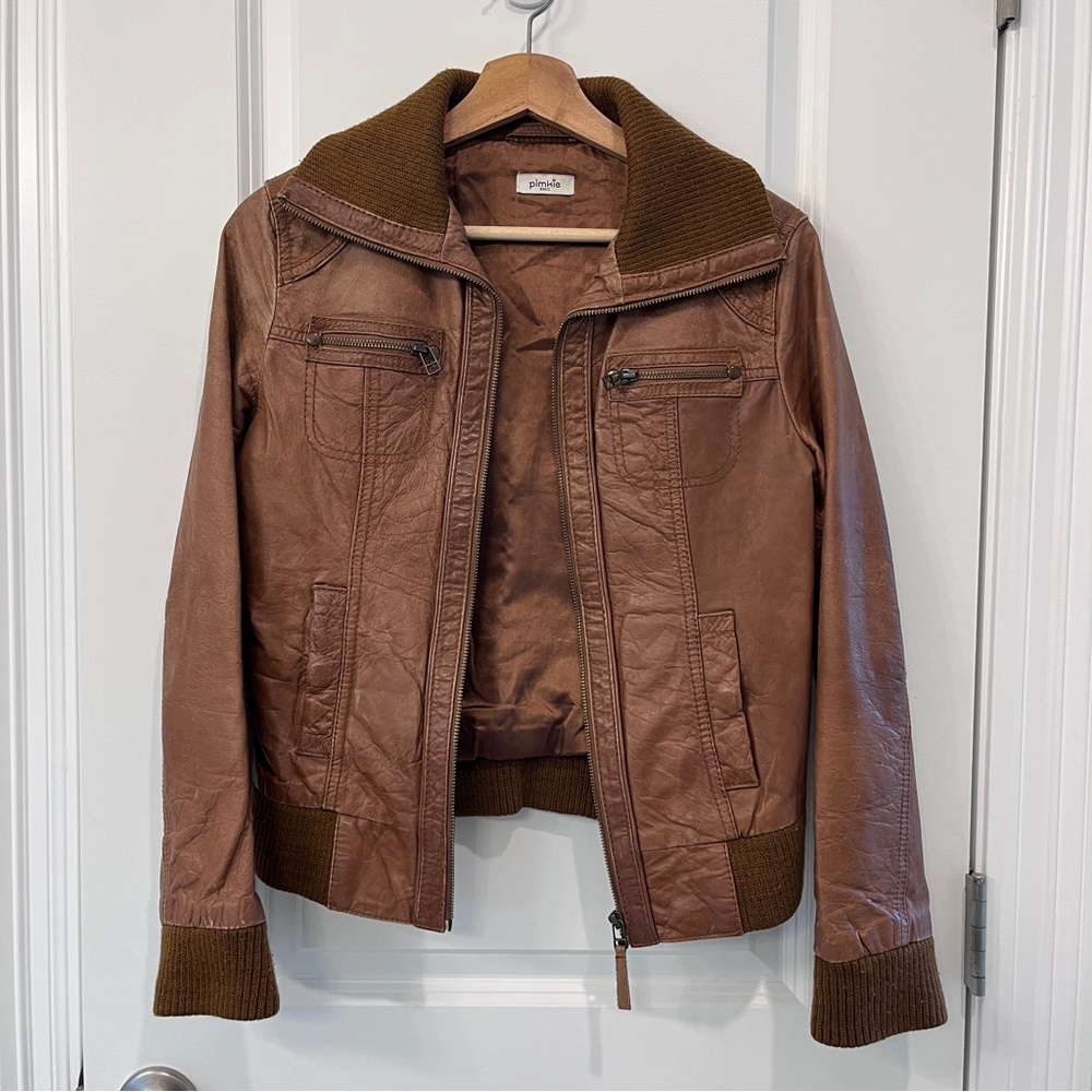 Brown Moto Jacket 100% Leather - Size Small